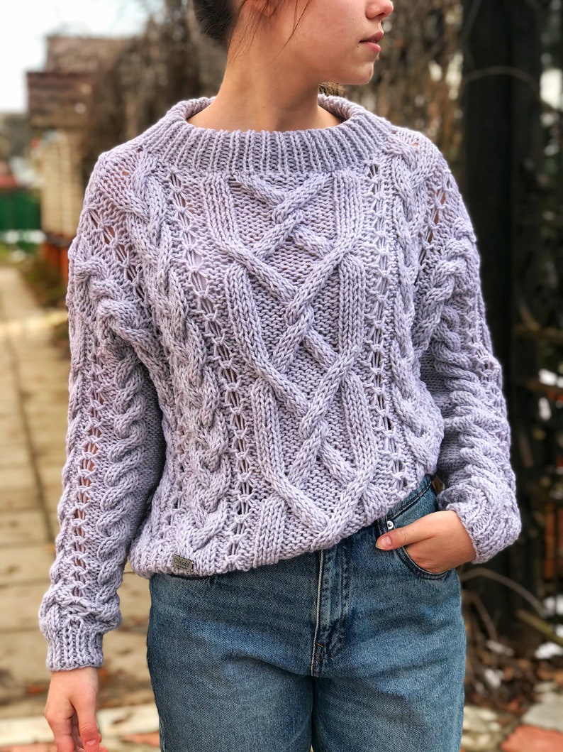 Suéter de punto a mano lana oversize pullover para las Etsy