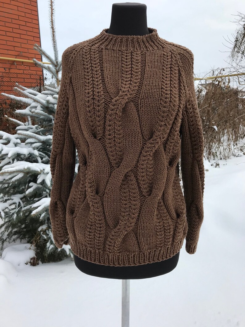 Sweater chocolate brown color merino wool knit sweater for | Etsy