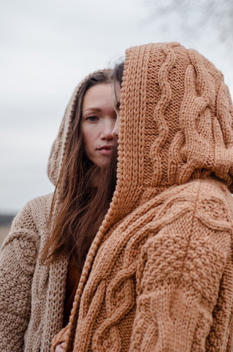 long-cardigan-women-camel-cable-knit-wool-coat-with-hood-etsy