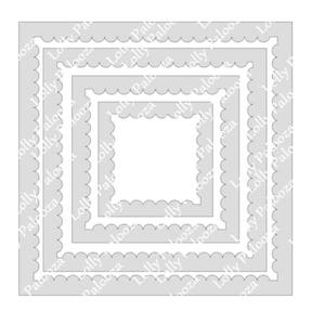 Puede incluir: Cuatro marcos cuadrados grises con bordes festoneados. Los marcos están anidados uno dentro del otro, con el marco más pequeño en el centro.