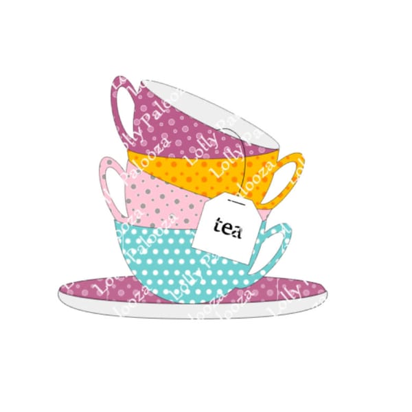 Teacups DIGITAL File.  Instant Download. No Physical Items Shipped.  PNG & SVG Files