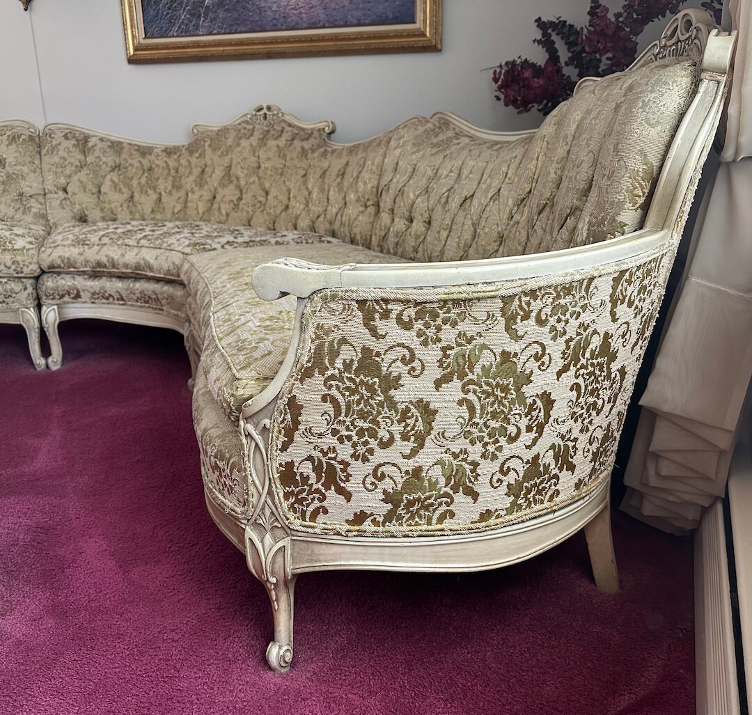 VERY RARE Vintage French Provincial 3-pc Sectional Sofa boomerang ...