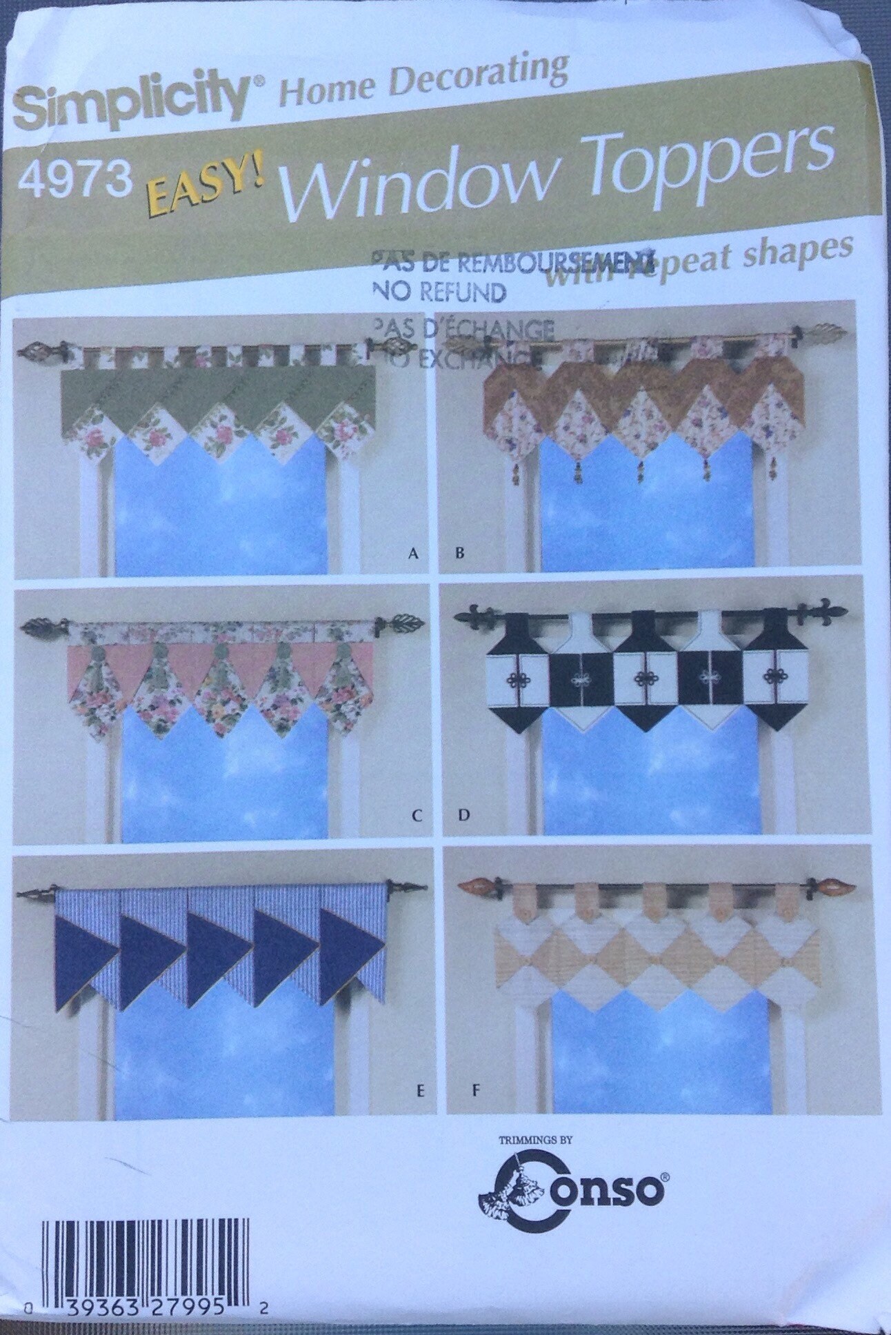 Window toppers with repeat shapes Simplicity pattern