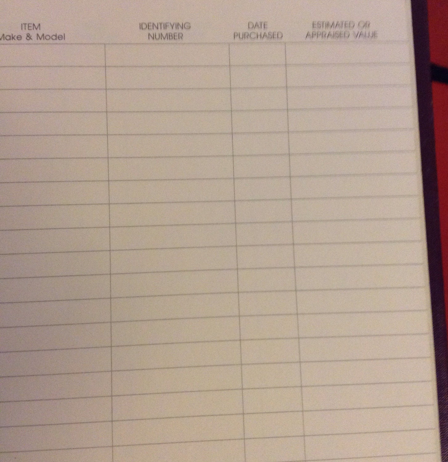 Hallmark Home Inventory record book