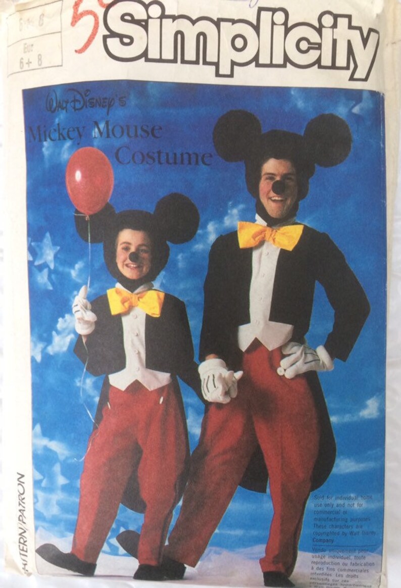 Childs Mickey Mouse costume Simplicity sewing pattern