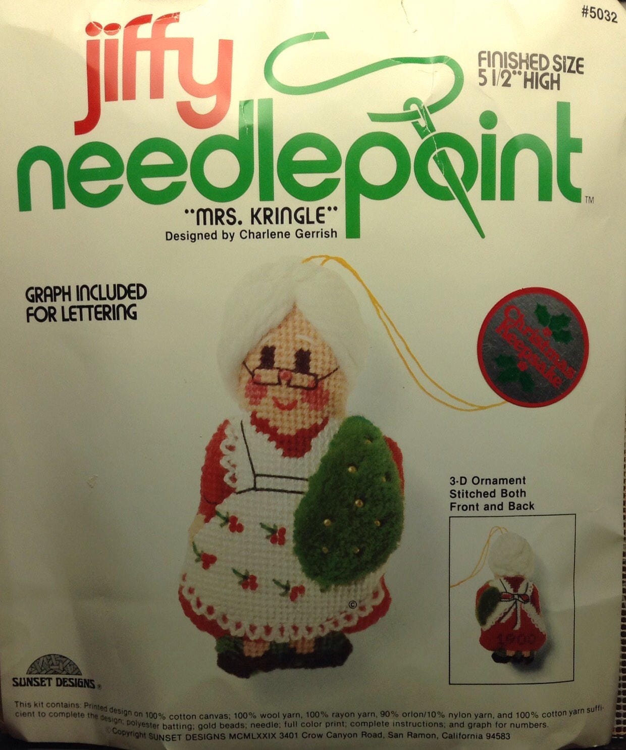 Mrs Kringle Christmas Keepsake ornament jiffy needlepoint craft kit
