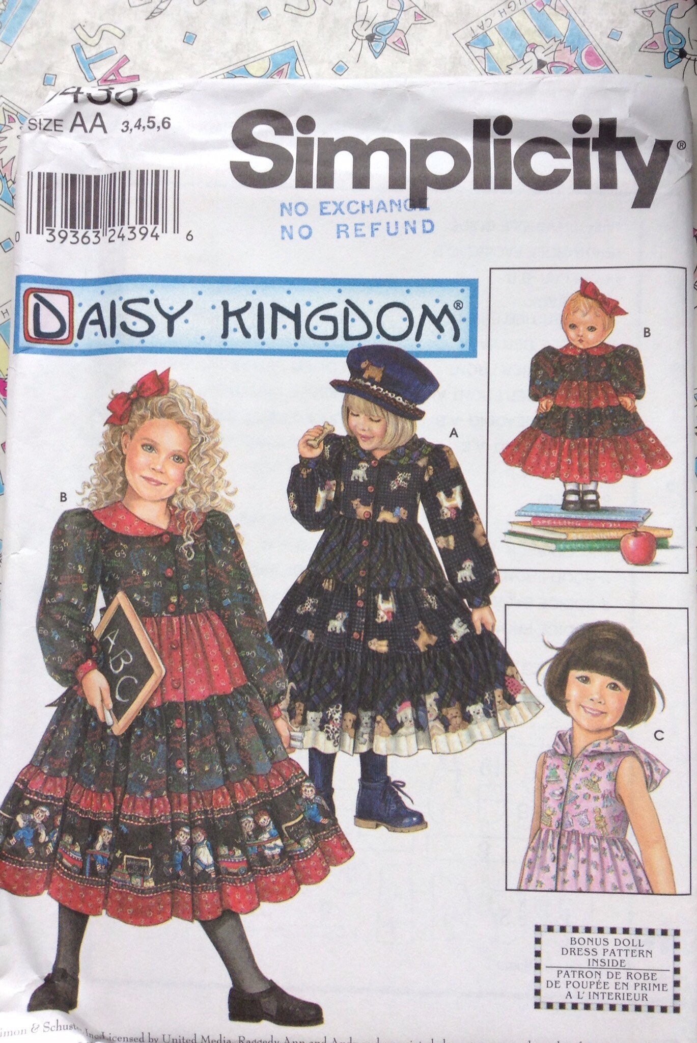 Girl/'s Dress Doll Dress Simplicity 9966 Sewing Pattern Daisy Kingdom Size 2-4