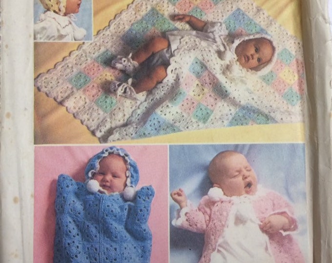 Crochet instructions for Babies layette, sacque, bunting, receiving blanket, bonnet and booties
