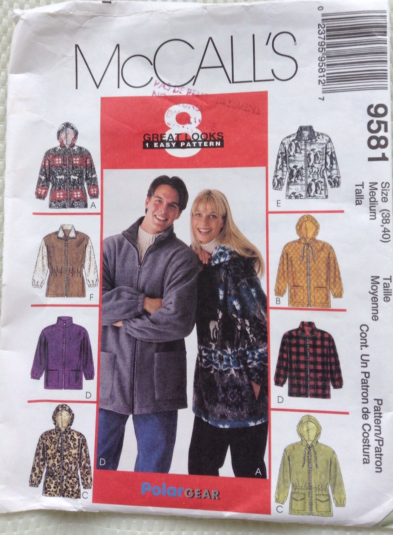 Mens or womens polar fleece hooded jackets McCalls sewing pattern