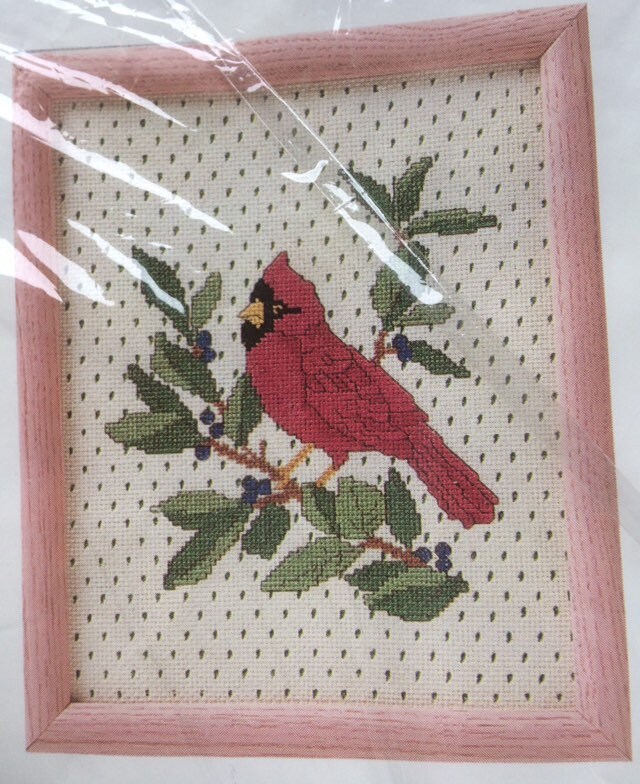 Red cardinal bird in berries Creative Circle counted cross stitch kit