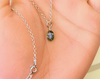 Collier en argent sterling moldavite à facettes - Véritable cristal tchèque