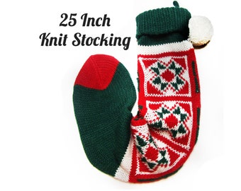 1980's Vintage Knit Christmas Stockings-Retro Christmas-Christmas Decor- Kitschy Christmas- Farmhouse Cottage- Mantle Decor/ Christmas Decor