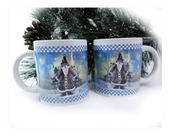 Vintage Christmas coffee mug - Holiday Santa mug - Christmas Coffee Mug- Hot cocoa mug - Pair Santa cups- novelty coffee mug cup,  -- # 2