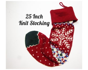 Vintage Hand Knitted Xmas stocking -vintage knit Christmas stocking -Mantel hanging stocking-Hanging stocking - Collectible # 6