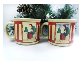 Christmas Coffee Mug- Hot cocoa mug -Holiday Santa cup -Vintage Christmas coffee mug -Set of  2  Santa mugs, Santa coffee cup   # DW 14