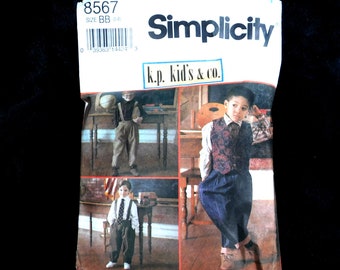 Kids Sewing Pattern, SIMPLICITY SEWING PATTERN 8567 - Boys' Suspender Pants, Shirt, Lined Vest and Neck Tie Sizes 3, 4, 5, 6, # 8