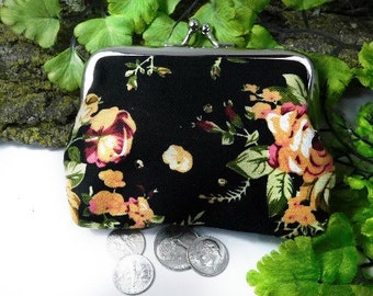 coin purse - change purse - kiss lock coin purse - black coin purse - floral change purse -coin pouch - women's accessories handbag - # 2