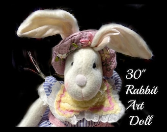 Vintage collectible rabbit doll - unique rabbit - Whimsical rabbit -Bunny Rabbit doll - Art bunny doll - Spring Bunny - fiber art bunny -# 2