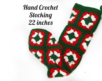 Hand Crochet stocking -Christmas Tree Stocking, Vintage knit Christmas Stocking -Vintage machine Knitted Xmas stocking-Hanging stocking- # 8