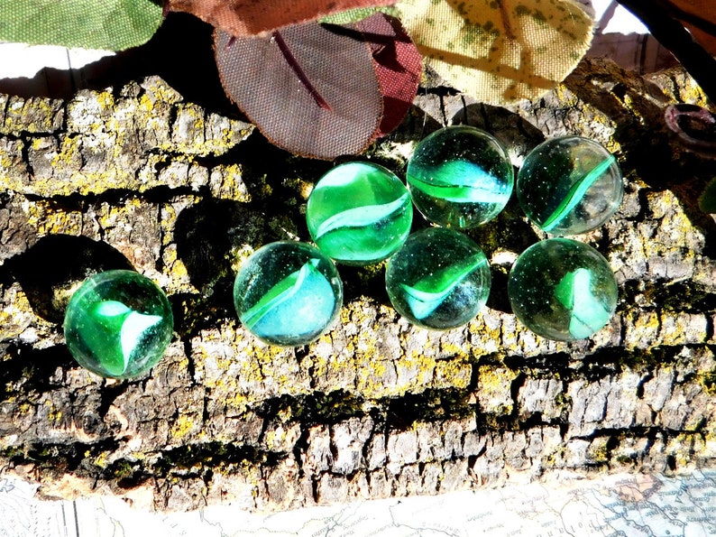 Vintage Swirl Marbles clear Green Glass Marbles cats Eye Etsy