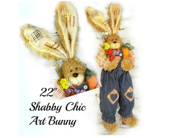 Vintage Whimsical rabbit - Bunny Rabbit doll - Art bunny doll - collectible rabbit doll - gardening bunny - Spring Bunny - fiber art bunny