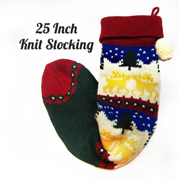 Christmas Tree Stocking, Vintage knit Christmas Stocking -Vintage machine Knitted Xmas stocking-Hanging stocking- # 4