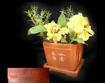 Vintage Chinese flower pot - indoor pot planter - gifts for gardeners - Bonsai pot - Terracotta pots - flower pot with saucer -  # 19