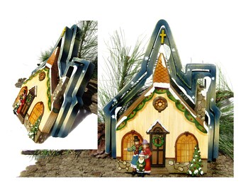 Vintage Wooden Nesting house -3 piece Wooden Christmas Houses- Wooden stacking House Decoration -Mantlepiece Decorations Holiday Décor # 27
