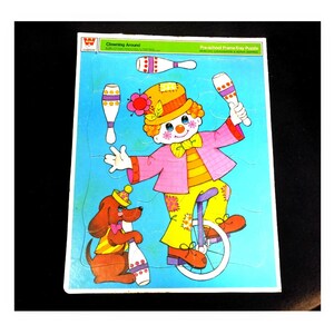 Vintage clown puzzle vintage circus puzzle vintage puzzle for children clown art work vintage child's puzzle dated 1973, 11 image 1