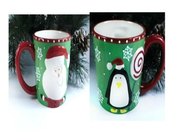 Vintage Christmas coffee cup -Santa Penguin coffee Mug- Hot cocoa mug -Holiday Decoration -Table Décor -Holiday Keepsake collectable -# 29