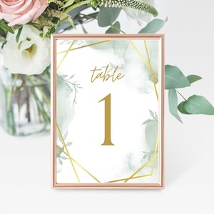 Gold Greenery Watercolor Table Numbers Template | Editable Table Numbers | Printable Table Numbers 1-10 | Wedding Table Numbers | 5x7"