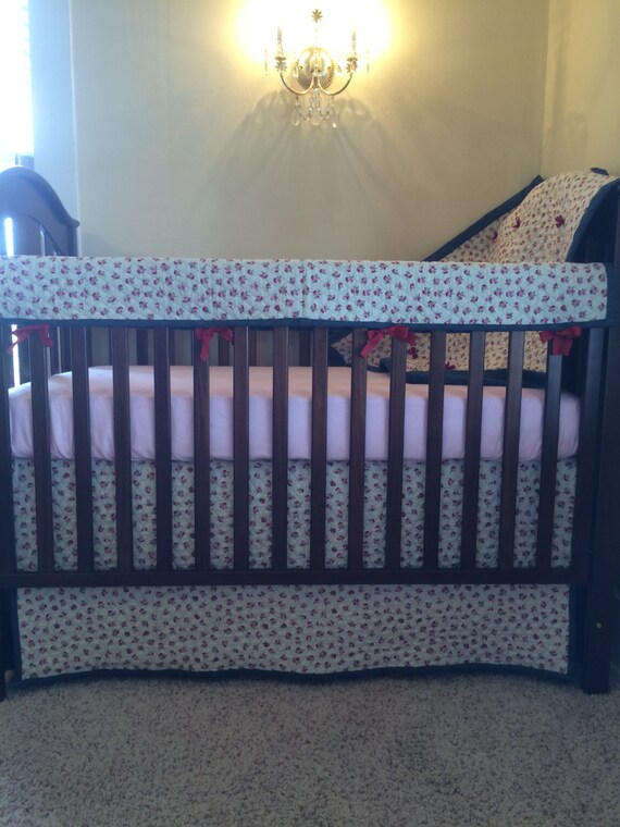 Denim Rose Quilted Baby Crib Bedding By Dance With Joy Baby Etsy