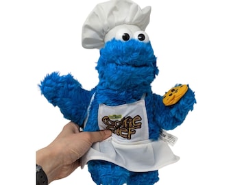 Vintage Nanco Sesame Street Cookie Monster Cookie Chef with Apron Hat Plush Stuffed Animal Soft Toy