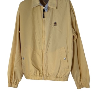 Vintage 1990s 90s Y2K Tommy Hilfiger Full Zip Yellow Windbreaker Jacket Harrington Small S