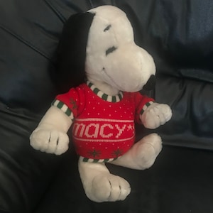 Rare 1972 Vintage toy, Snoopy with Macys Sweater plush toy, Peanuts cartoon stuffed animal, Gift for newborn from grandparents