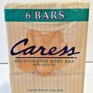 VTG 1997 Caress Moisturizing Body Bar With Bath Oil Original Peach 6 Soap Bars