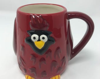 TAG Red Cardinal Bird Angry Bird Rooster 3D Embossed Coffee Cup Mug