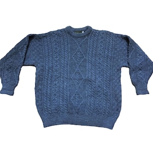 Callan Country Collection Navy Blue 100% Wool Fisherman Cable Knit Sweater XL