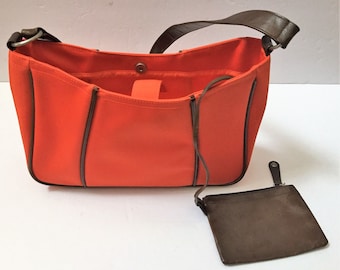Vintage 1990s Y2K DKNY Orange Brown Shoulder Hobo Hand Bag Purse