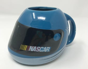 Blue NASCAR Racing Helmet Shaped Souvenir Ceramic Coffee Cup Mug Planter