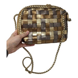 Vintage CEM Woven Braided Leather Metallic Gold Purse Crossbody Shoulder Bag Etsy Australia