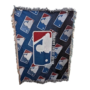 MLB Major League Baseball Blue Woven Tapestry Fringed Throw Blanket 59 x 45