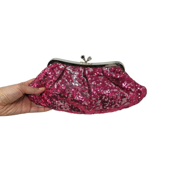 Sasha Hot Pink Silver Kiss Lock Sequin Sequined C… - image 2