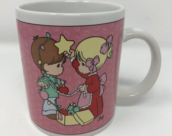 Vintage 1996 Precious Moments "Sharing Our Christmas Together" Pink Coffee Cup Mug