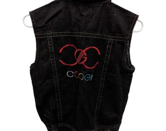 Vintage Y2K Coogi Spellout Black Dark Wash Sleeveless Denim Jeans Vest Size 12