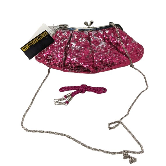 Sasha Hot Pink Silver Kiss Lock Sequin Sequined C… - image 1