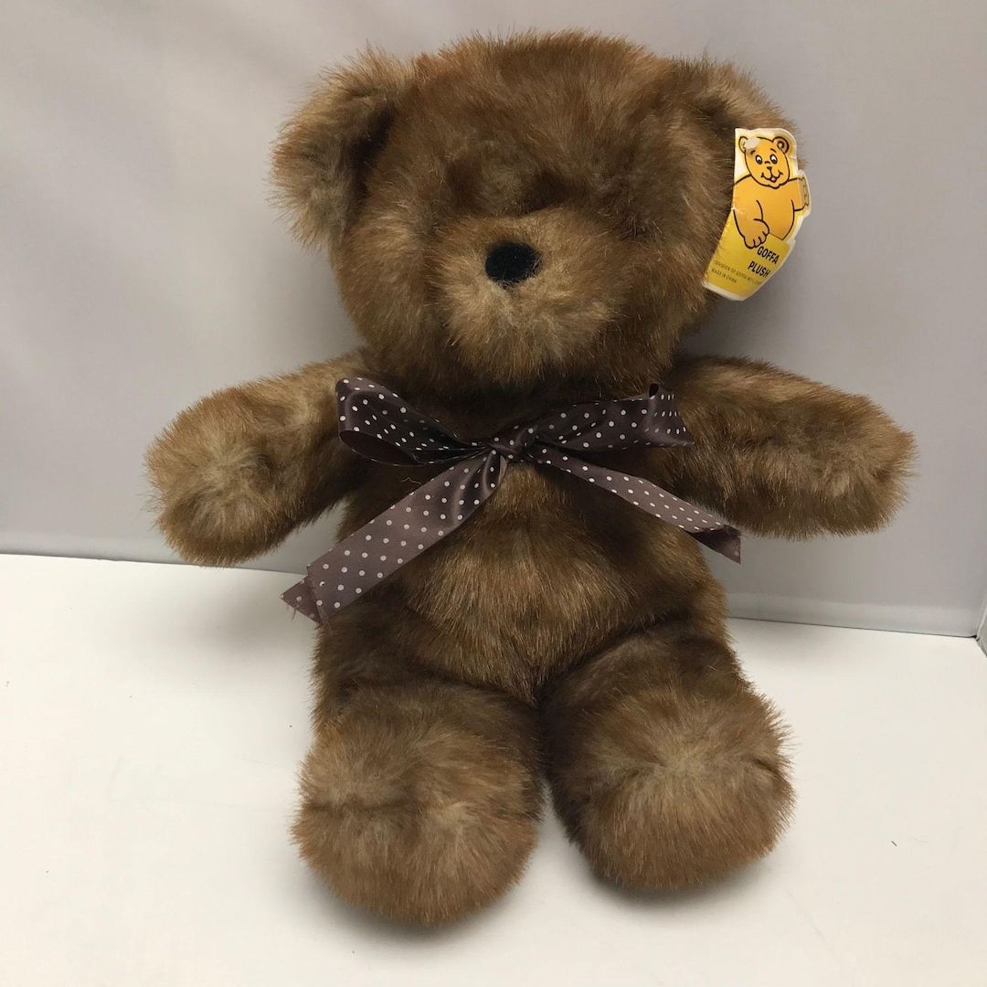 Vintage Goffa Teddy Bear Brown With Polka Dot Bow Plush Stuffed Animal ...