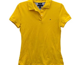 Tommy Hilfiger Yellow Slim-Fit Short Sleeve Pique Cotton Polo Shirt Size Medium