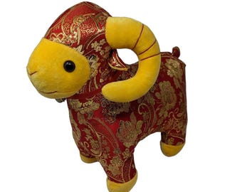 Red Gold Oriental Asian Chinese New Year Ram Sheep Goat Plush Stuffed Animal Toy