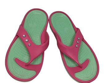 Vintage jaren 90 Y2K felroze groene voorgevormde slippers schoenen maat 40 (maat 9)